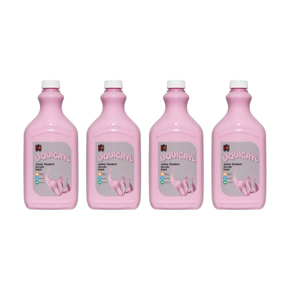 4PK Educational Colours Liquicryl Junior Student Acrylic Paint Pink 2L