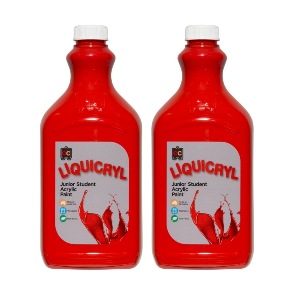 2PK Educational Colours Liquicryl Junior Student Acrylic Paint Red 2L