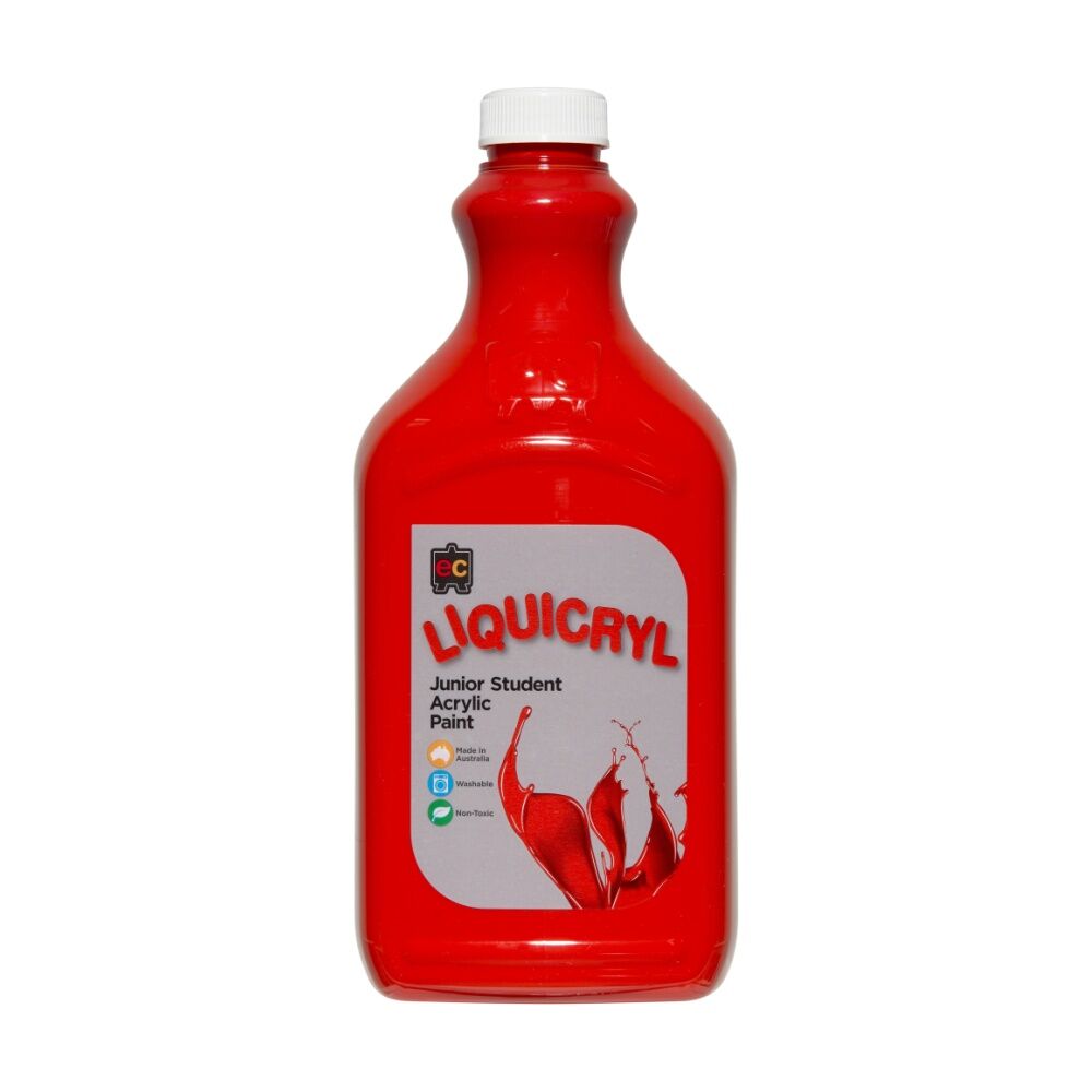 4PK Educational Colours Liquicryl Junior Student Acrylic Paint Red 2L