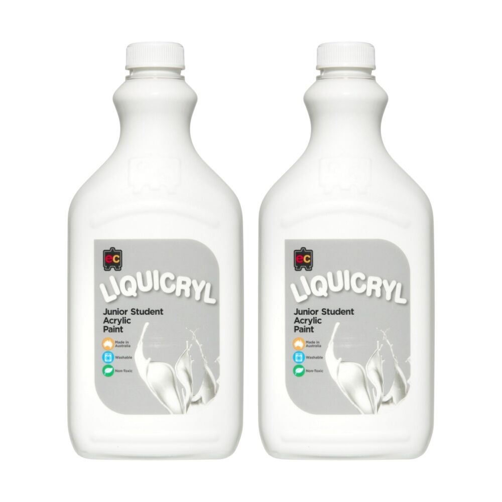 2PK Educational Colours Liquicryl Junior Student Acrylic Paint White 2L