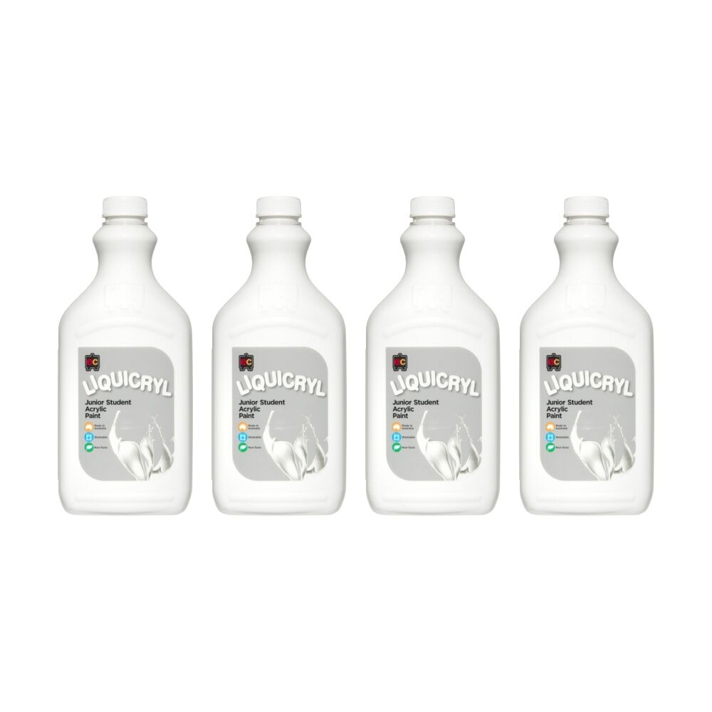 4PK Educational Colours Liquicryl Junior Student Acrylic Paint White 2L