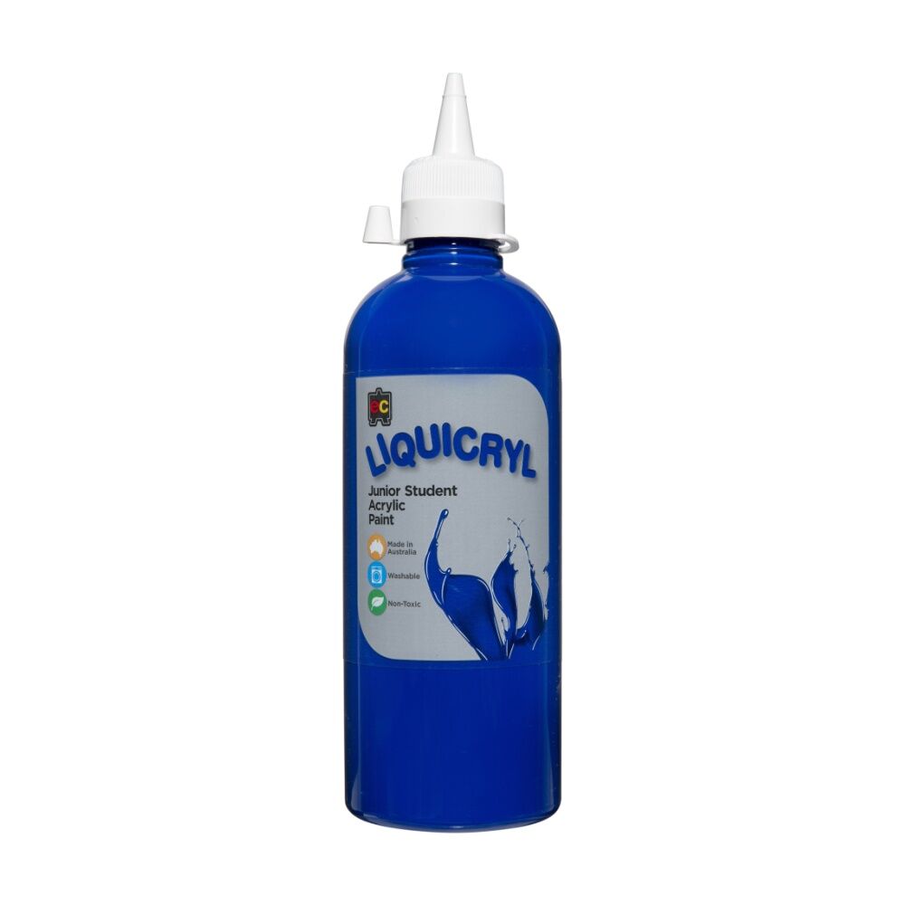 3PK Educational Colours Liquicryl Junior Student Acrylic Paint Bright Blue 500ml