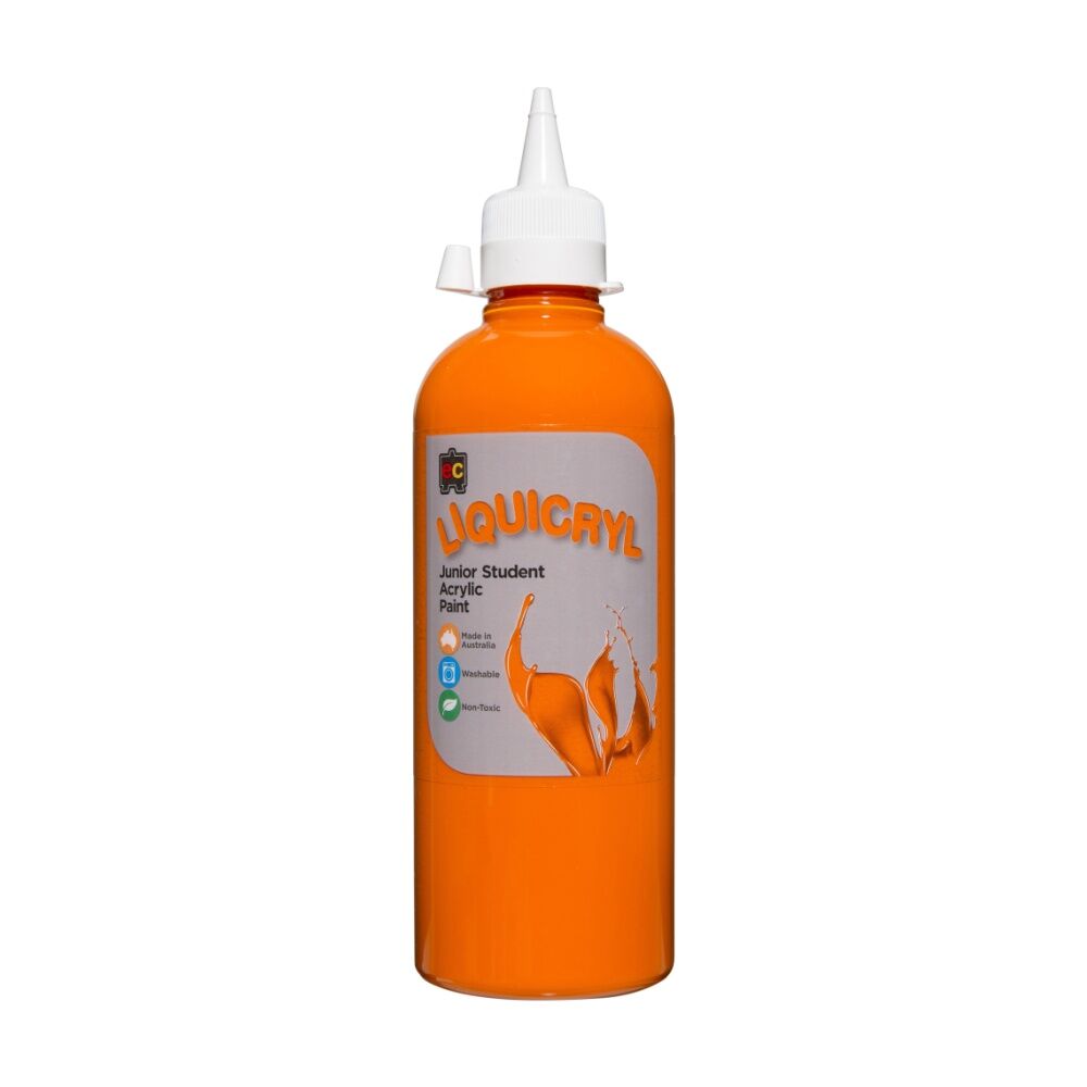 3PK Educational Colours Liquicryl Junior Student Acrylic Paint Orange 500ml