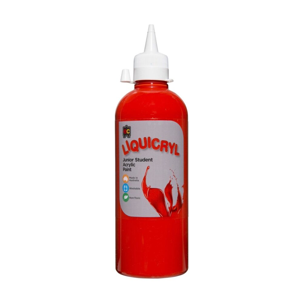 3PK Educational Colours Liquicryl Junior Student Acrylic Paint Bright Red 500ml
