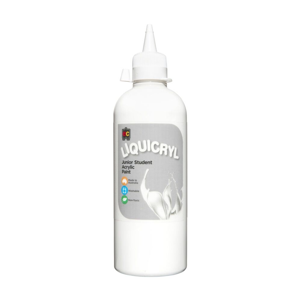 3PK Educational Colours Liquicryl Junior Student Acrylic Paint White 500ml