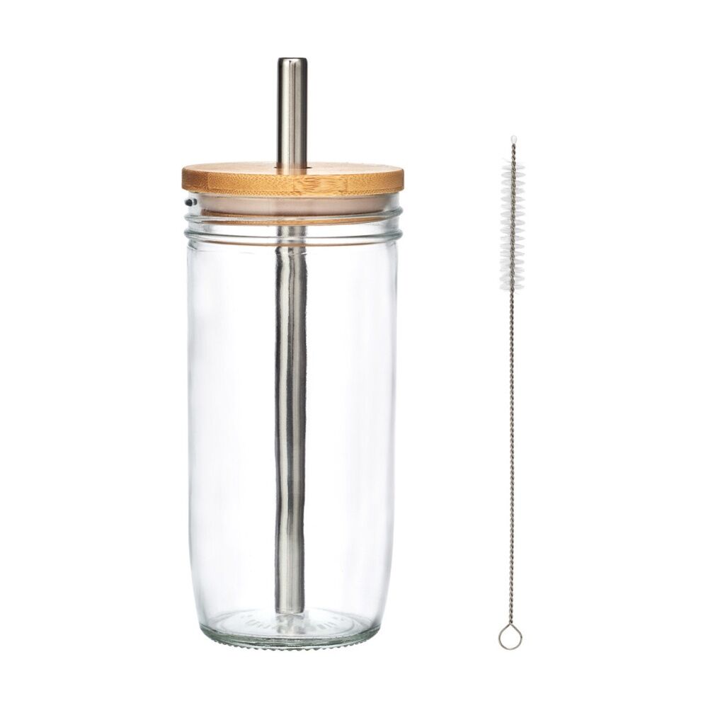 2PK La Cafeti re Glass Bubble Tea Tumbler W/ Stainless Steel Straw & Brush 650mL