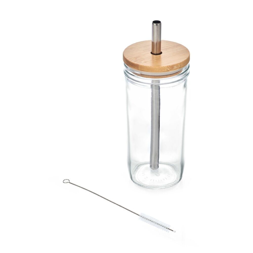 2PK La Cafeti re Glass Bubble Tea Tumbler W/ Stainless Steel Straw & Brush 650mL