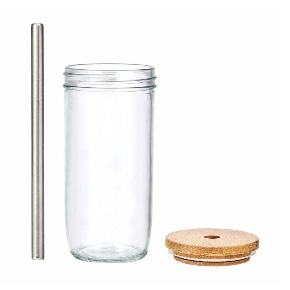 2PK La Cafeti re Glass Bubble Tea Tumbler W/ Stainless Steel Straw & Brush 650mL