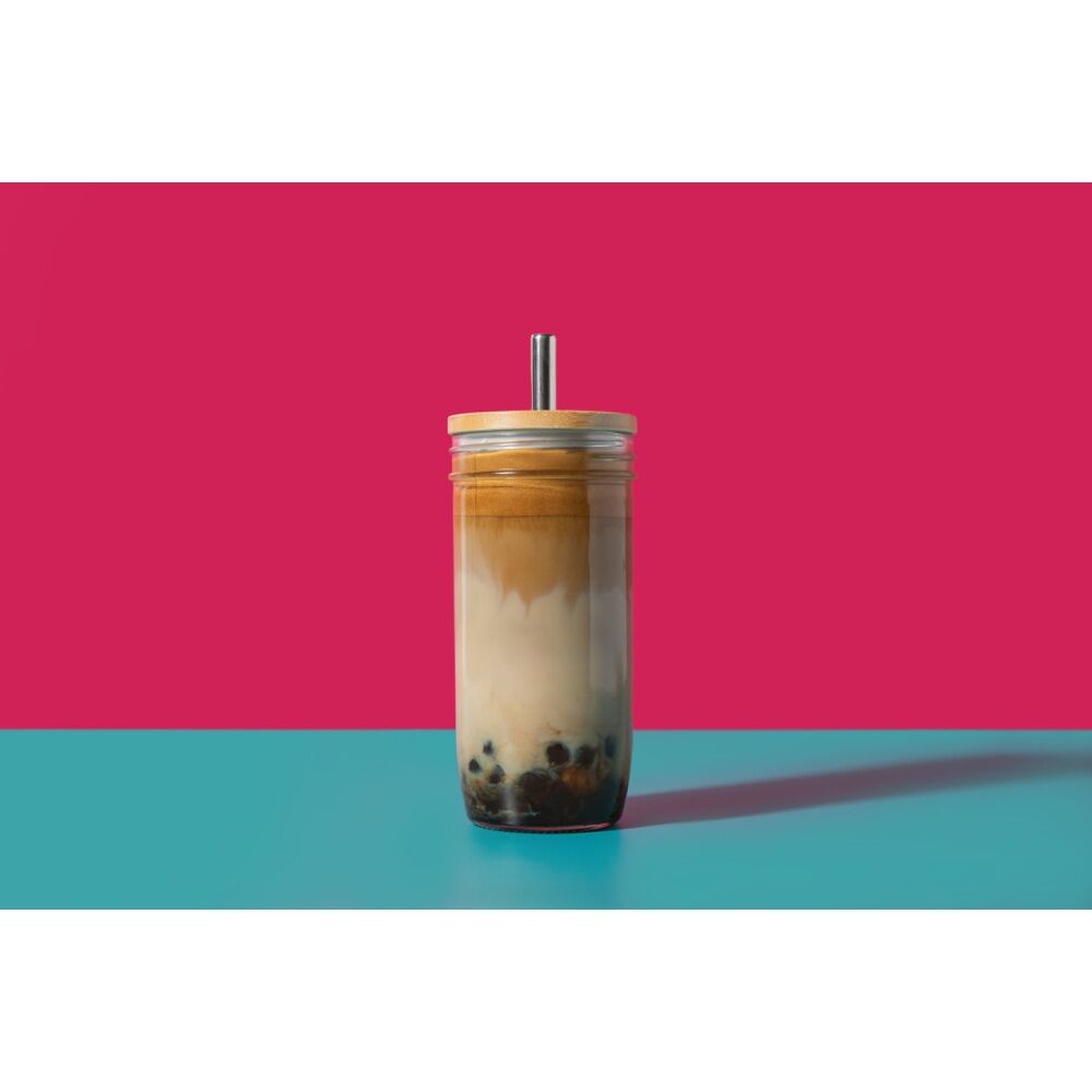 2PK La Cafeti re Glass Bubble Tea Tumbler W/ Stainless Steel Straw & Brush 650mL