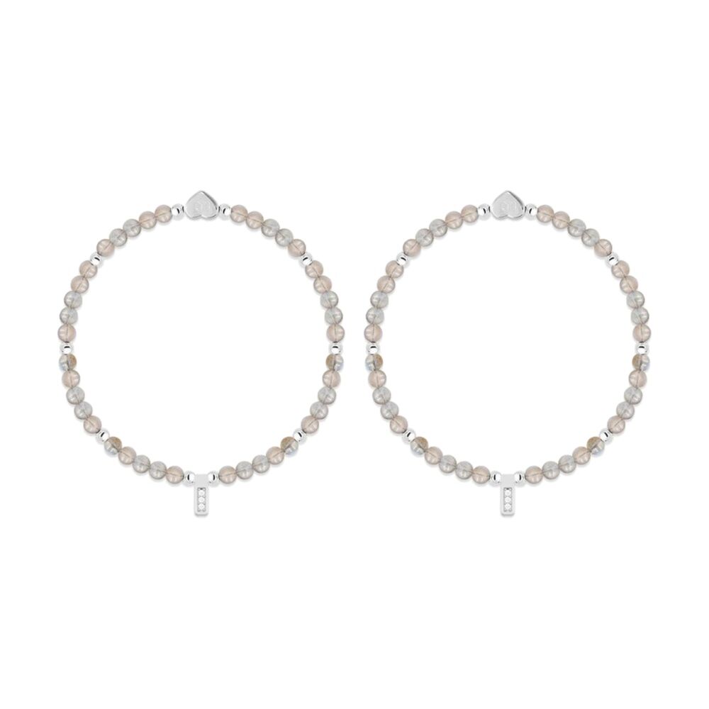 2PK Life Charms Healing Stones Labradorite Bracelet Grey Silver 17.5cm