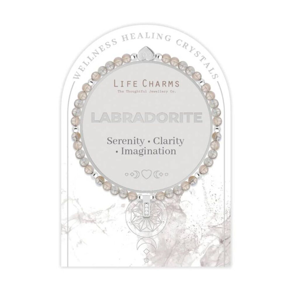 2PK Life Charms Healing Stones Labradorite Bracelet Grey Silver 17.5cm