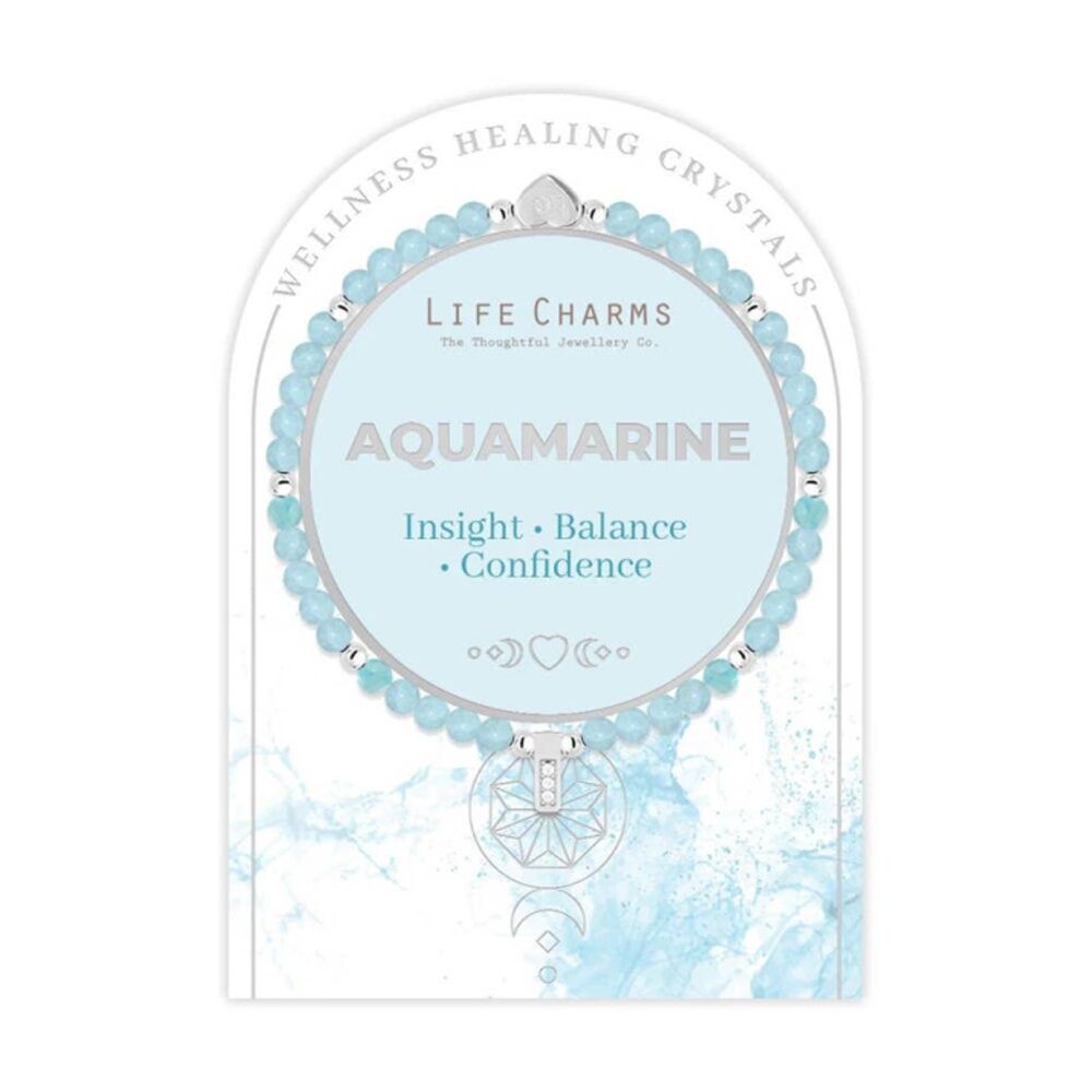 Life Charms Healing Stones Aquamarine Bracelet Blue Silver 17.5cm
