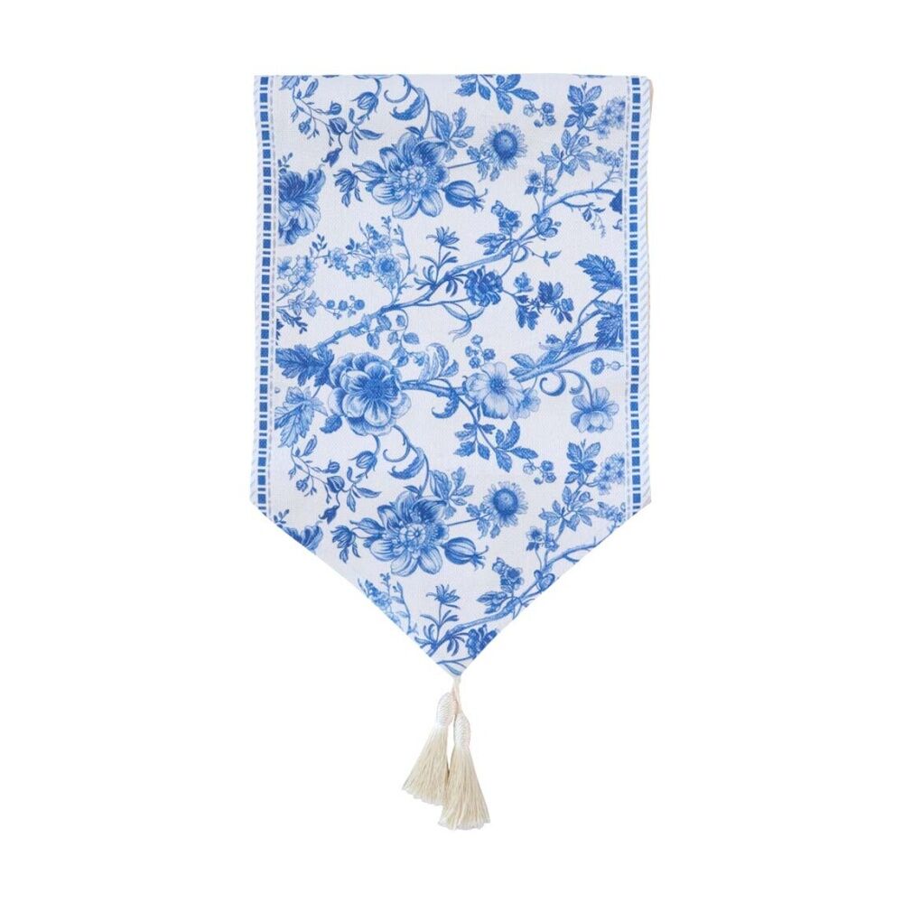 2PK LVD Hamptons Rectangular Polyester Table Runner W/ Tassels Blue 180x33cm