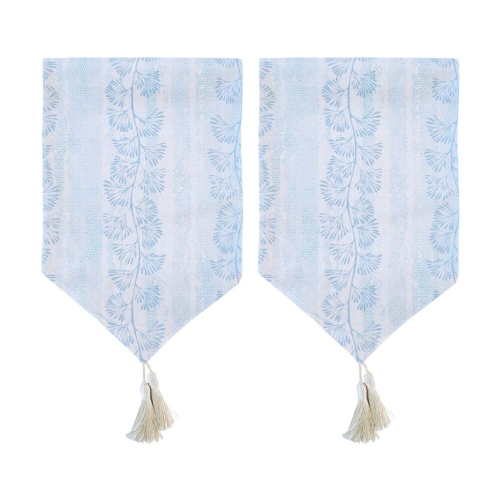 2PK LVD Coral Rectangular Polyester Table Runner Decor W/ Tassels Blue 180x33cm