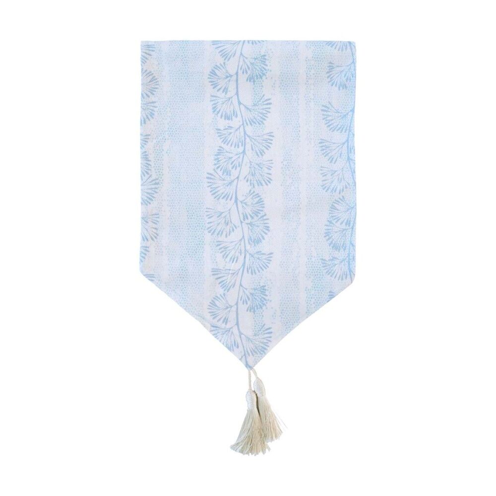 2PK LVD Coral Rectangular Polyester Table Runner Decor W/ Tassels Blue 180x33cm