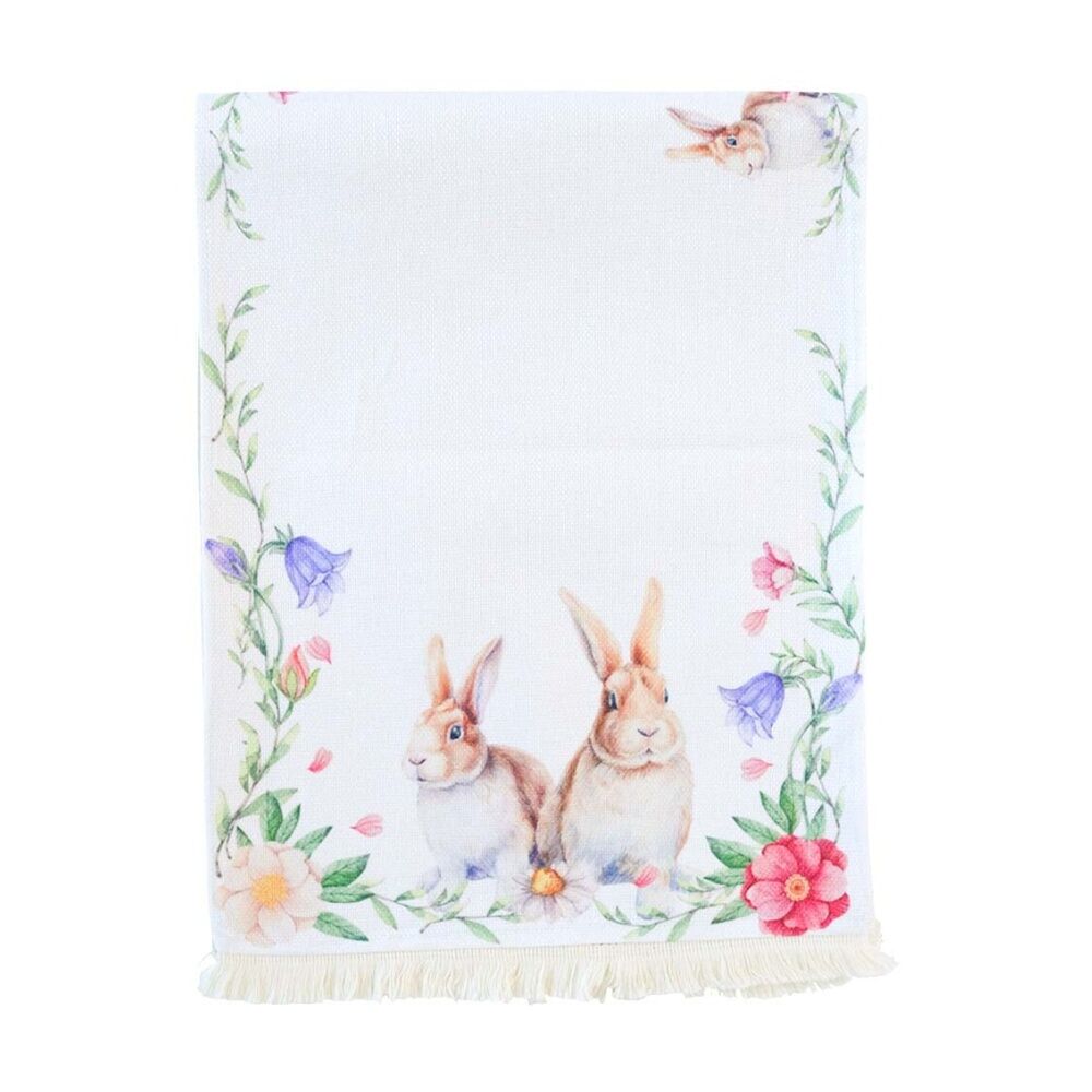 2PK LVD Floral Rabbits Rectangular Polyester Table Runner W/ Fringing 180x33cm
