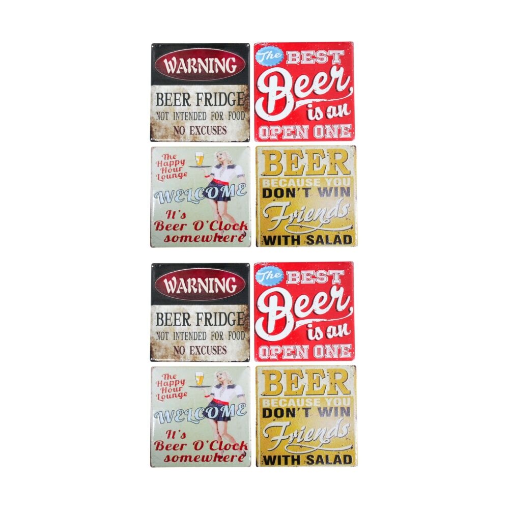 2x 4pc LVD Glossy Ceramic Vintage Beer Square Coaster Set Tableware 10x10cm