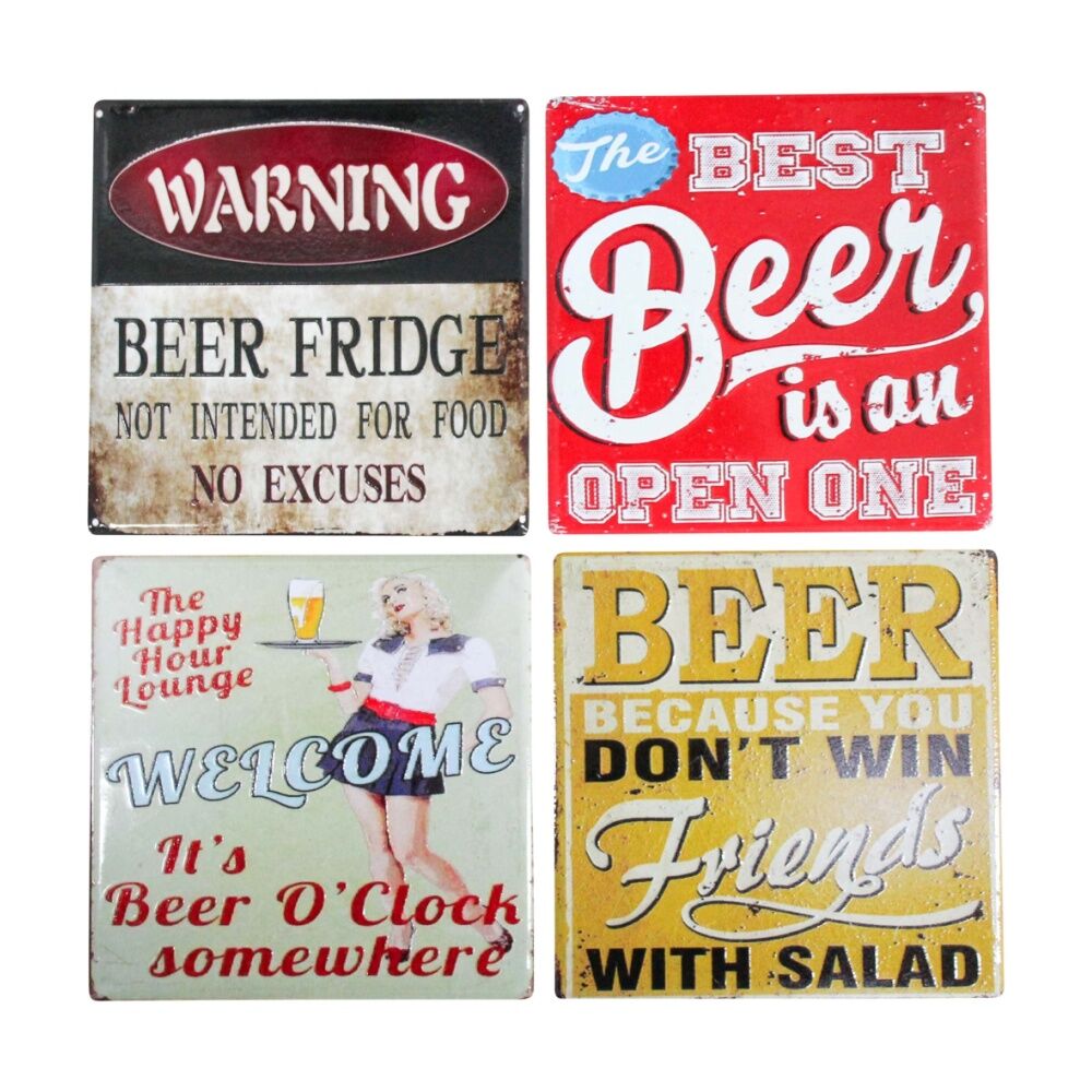 4x 4pc LVD Glossy Ceramic Vintage Beer Square Coaster Set Tableware 10x10cm