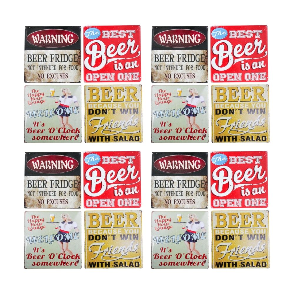 4x 4pc LVD Glossy Ceramic Vintage Beer Square Coaster Set Tableware 10x10cm