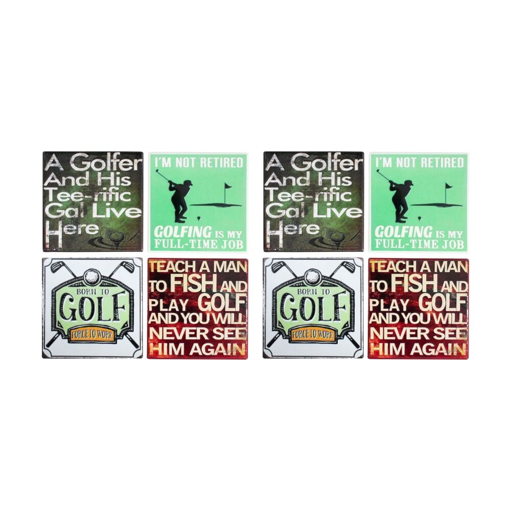 2x 4pc LVD Glossy Retro Golf Ceramic Square Coaster Set Tableware 10x10cm