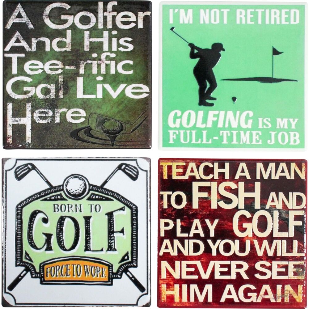2x 4pc LVD Glossy Retro Golf Ceramic Square Coaster Set Tableware 10x10cm