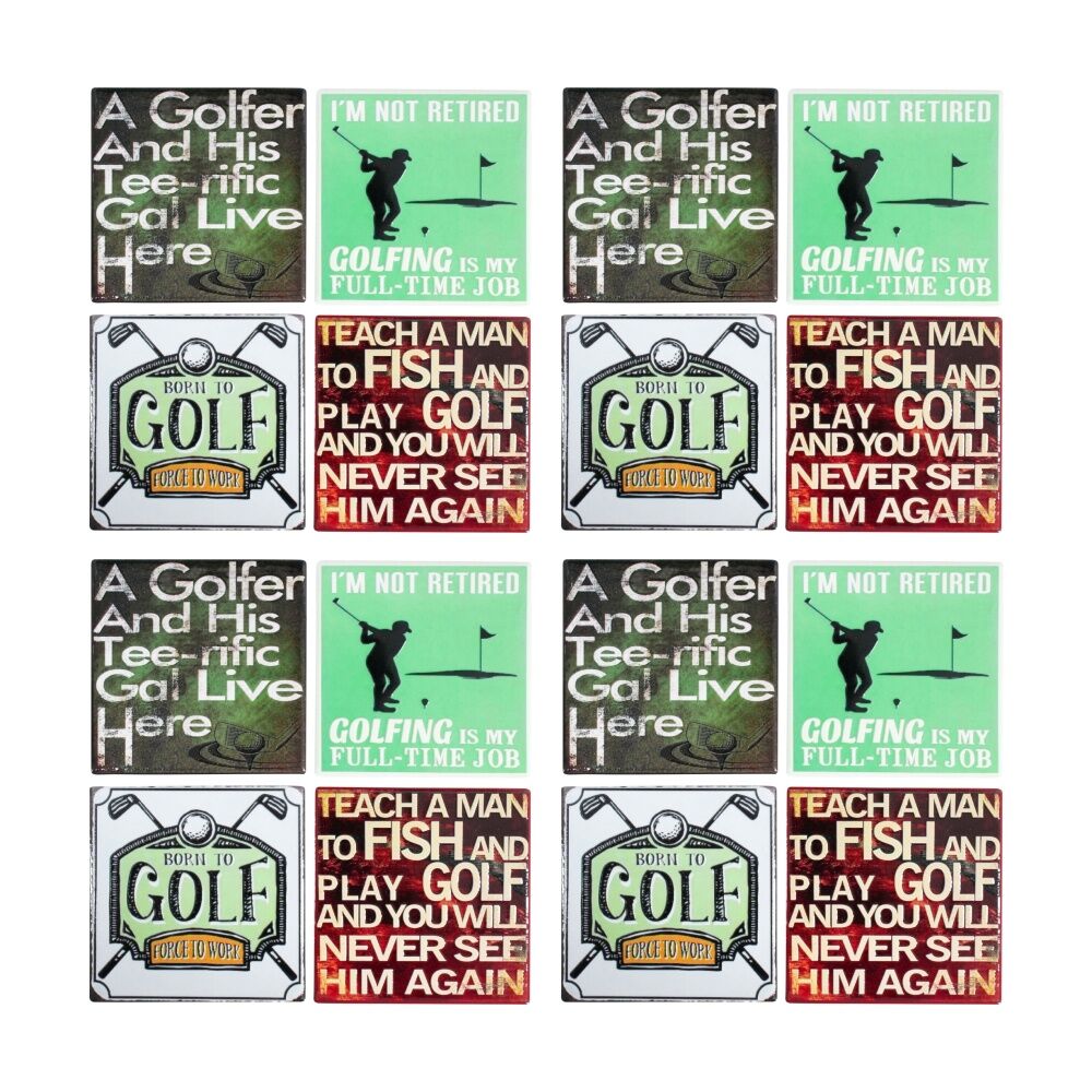 4x 4pc LVD Glossy Retro Golf Ceramic Square Coaster Set Tableware 10x10cm