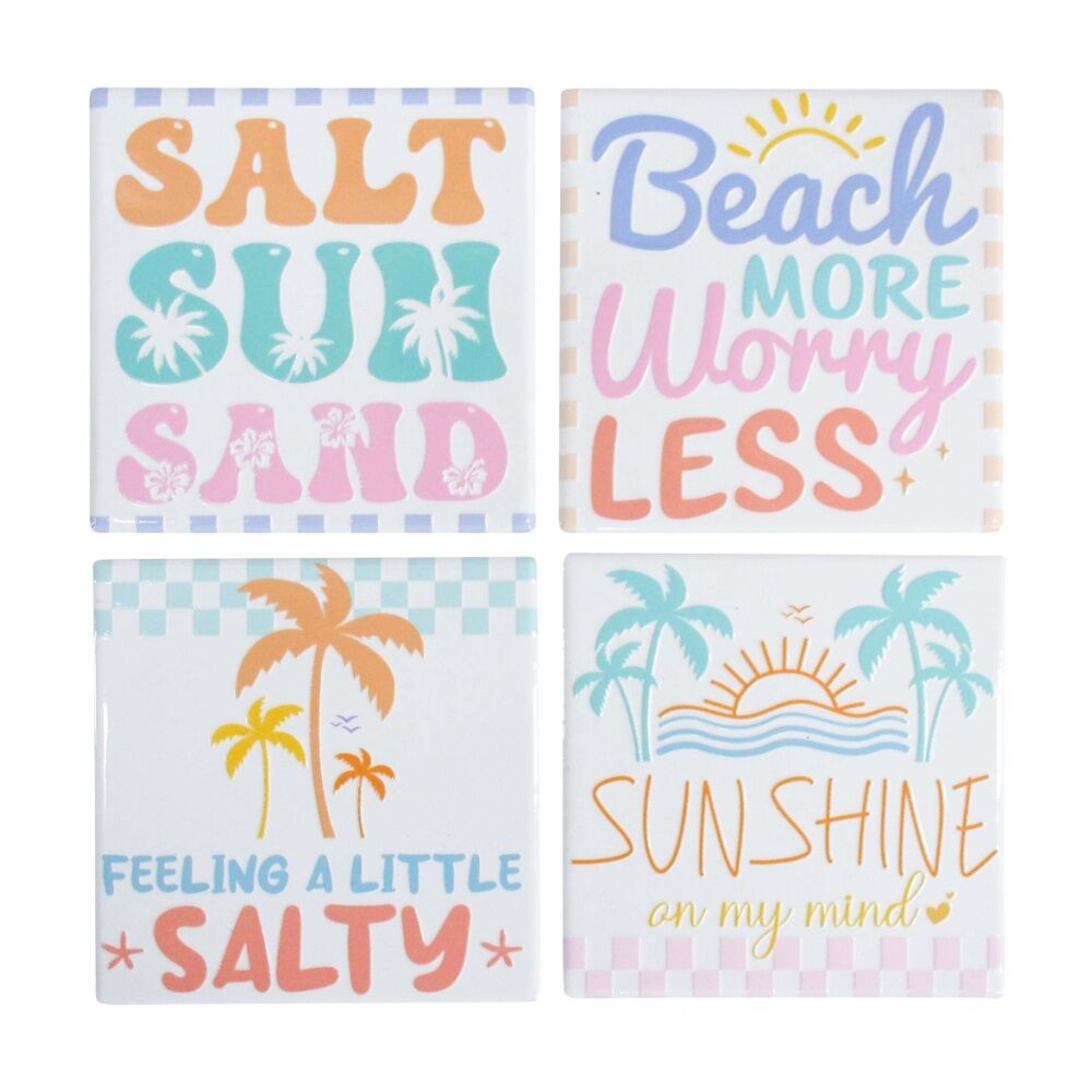 2x 4pc LVD Beach Sayings Sealed Square Ceramic Coaster Set Tableware 10x10cm