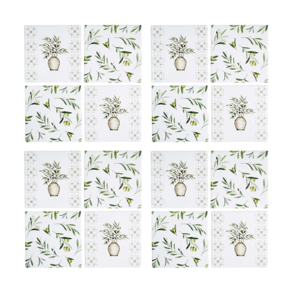 4x 4pc LVD Decorative Olives Ceramic Square Drink Coasters Home Decor 10x10cm