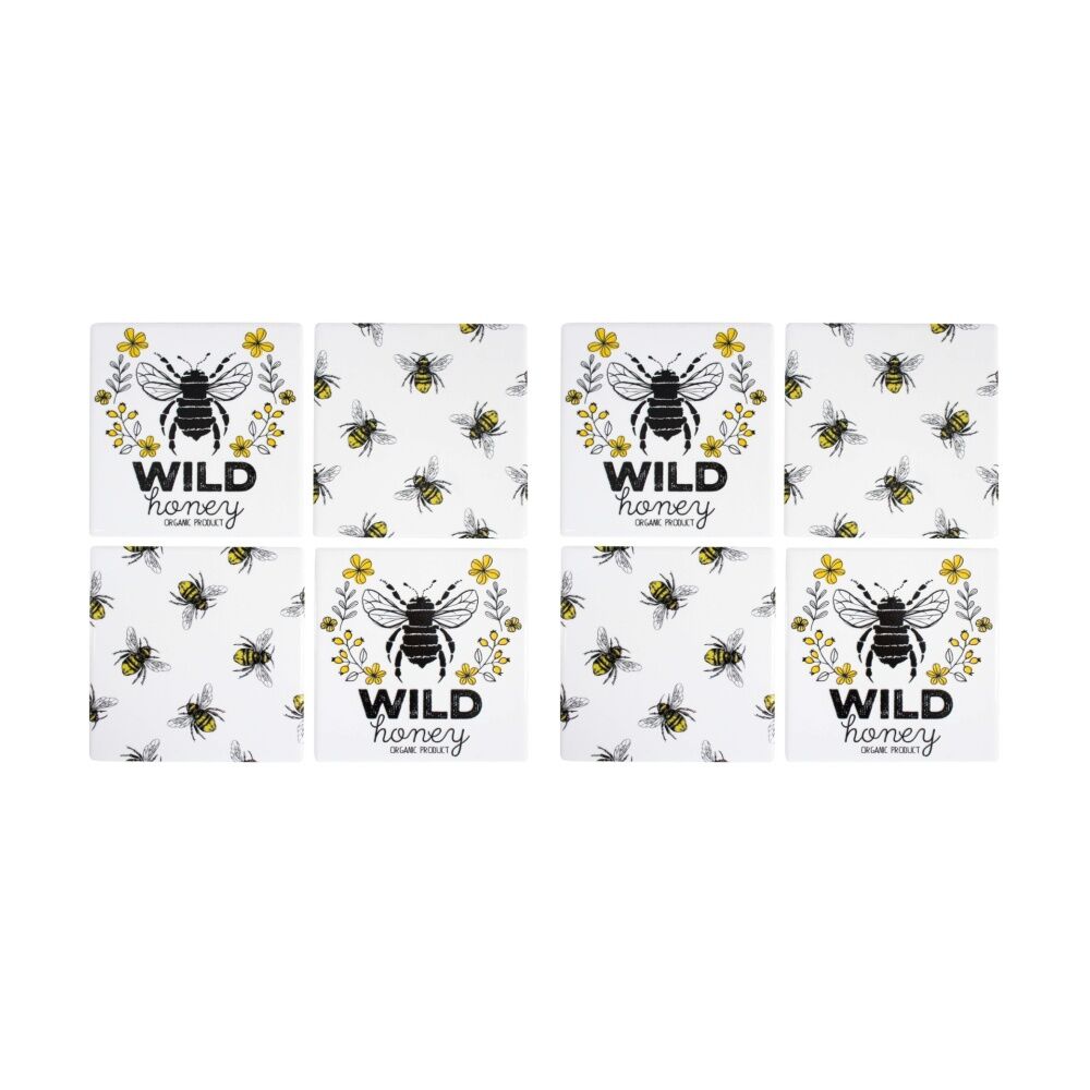 2x 4pc LVD Decorative Wild Bees Ceramic Square Drink Coasters Home Decor 10x10cm