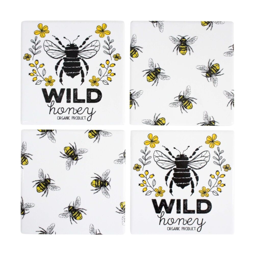 2x 4pc LVD Decorative Wild Bees Ceramic Square Drink Coasters Home Decor 10x10cm