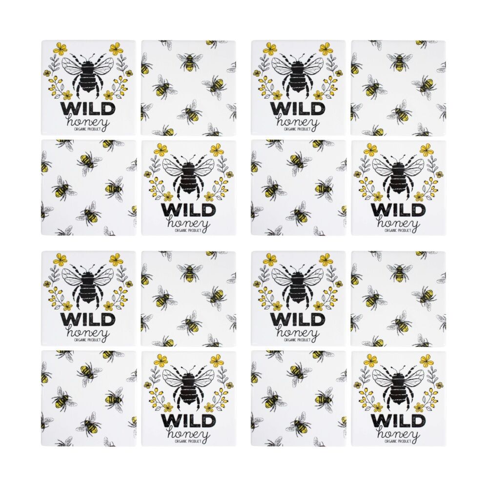 4x 4pc LVD Decorative Wild Bees Ceramic Square Drink Coasters Home Decor 10x10cm