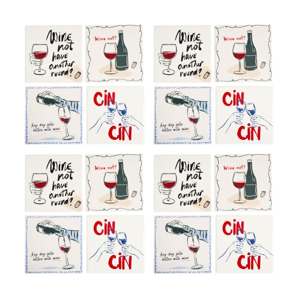 4x 4pc LVD Decorative Wine Not Ceramic Square Drink Coasters Home Decor 10x10cm