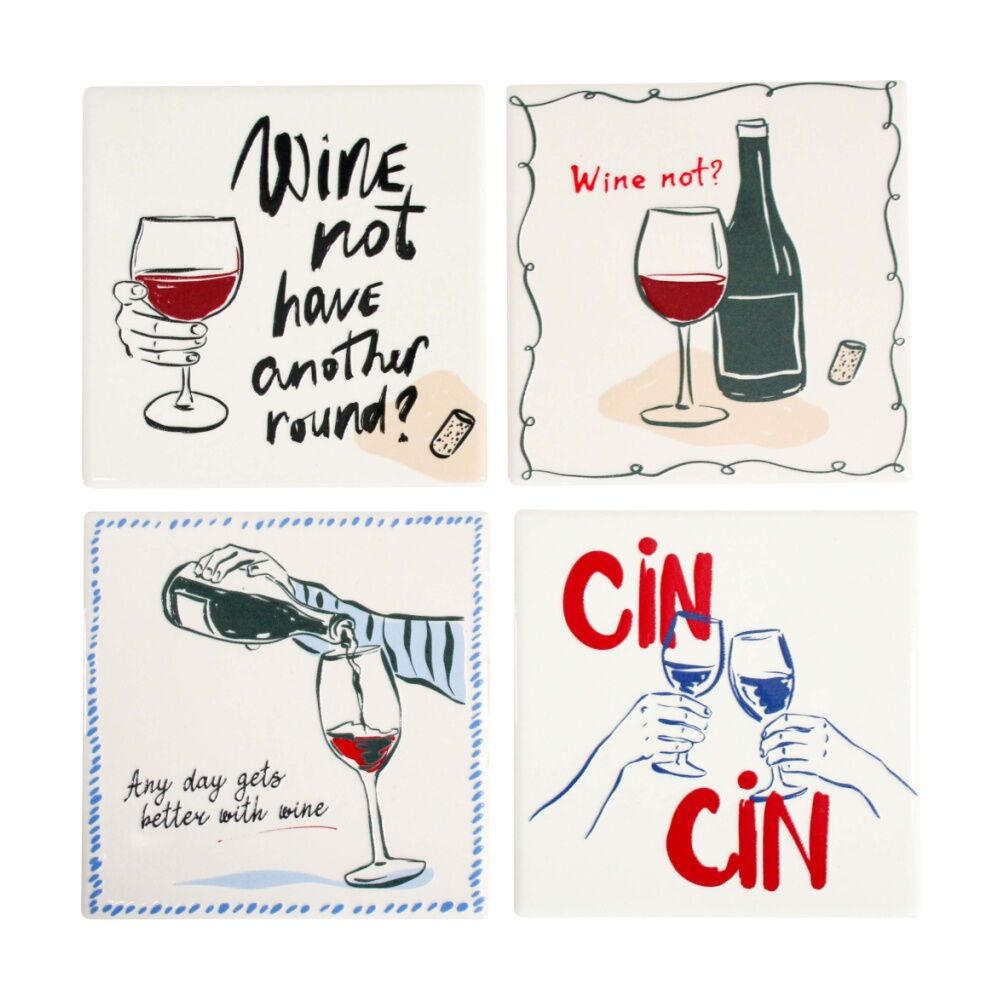 4x 4pc LVD Decorative Wine Not Ceramic Square Drink Coasters Home Decor 10x10cm