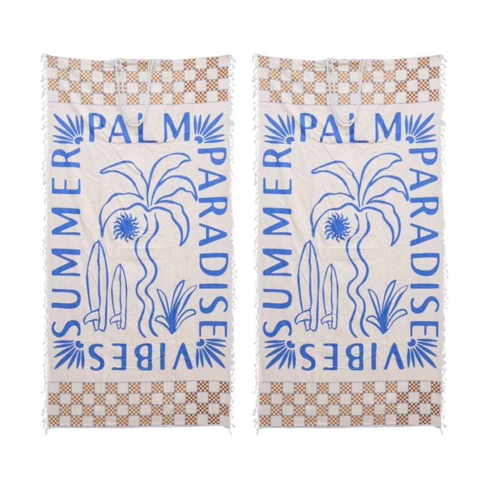 2PK LVD 2-in-1 Palm Paradise Summer Vibes Microfibre Beach Towel & Bag 90x180cm