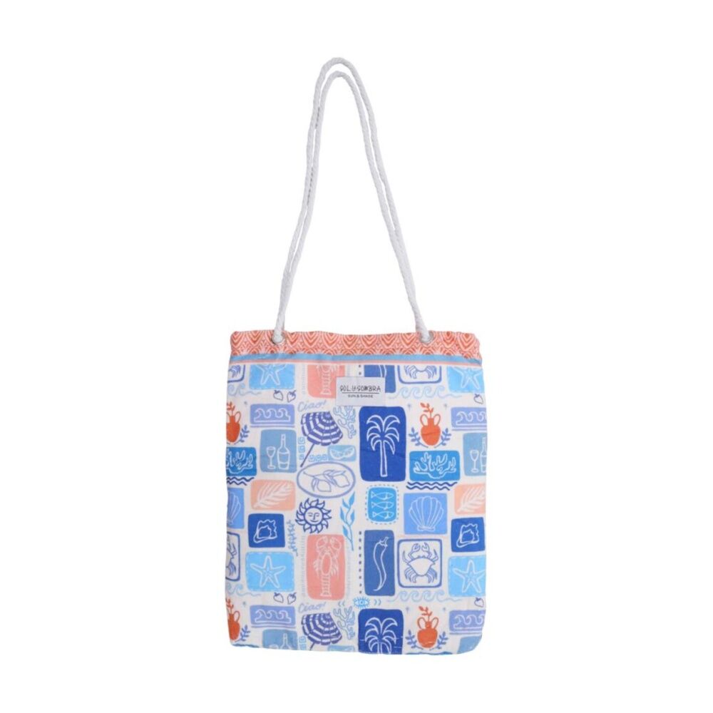 2PK LVD 2-in-1 Blue/range Summer Tiles Microfibre Beach Towel & Bag 90x180cm