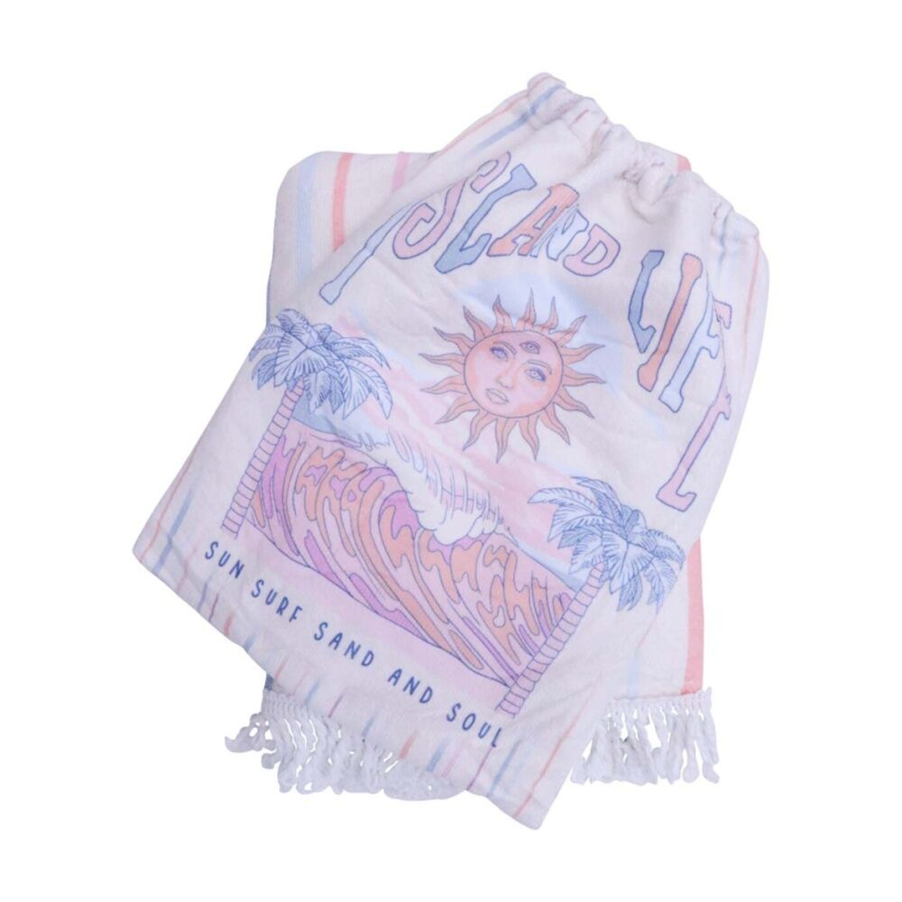 LVD Blue/Pink Stripe Adult Microfibre Poncho Towel W/ Pockets 80x110cm