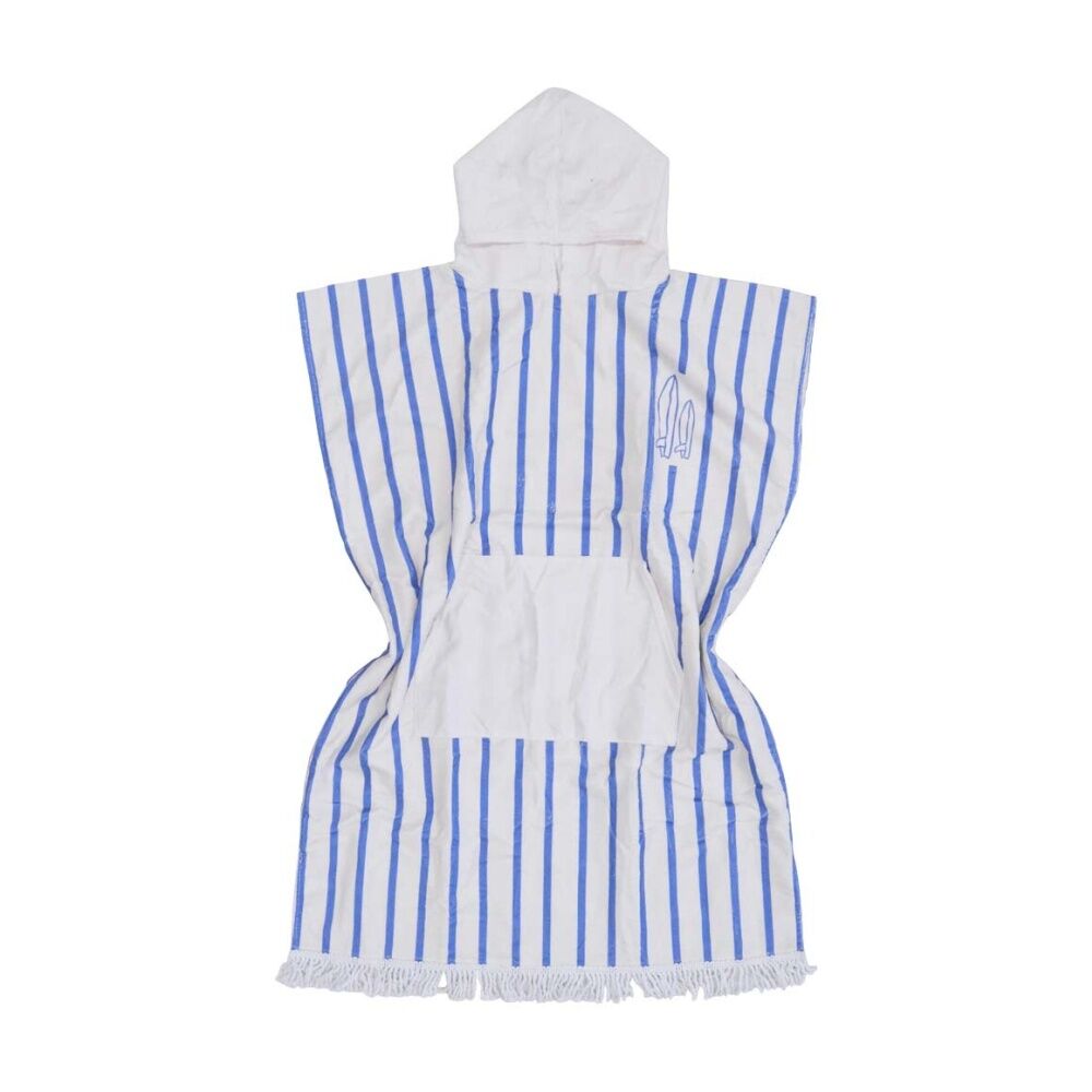 LVD Blue/White Striped Adult Microfibre Poncho Towel W/ Pockets 80x110cm
