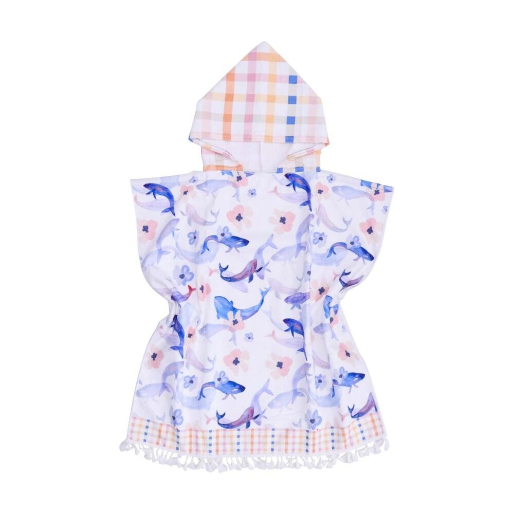 2PK LVD Kids Blue/Pink Whale Microfibre Poncho Towel W/ Pockets 70x70cm