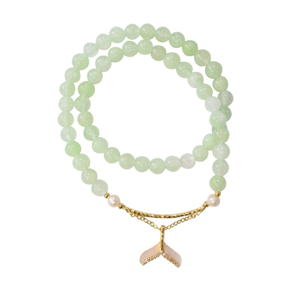 LVD 35cm Pearl Beaded Bracelet Wrist Jewellery Accessory Green Jade