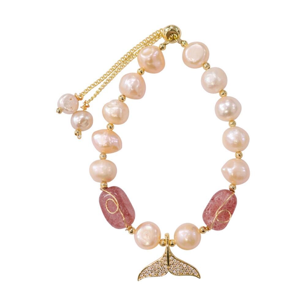 LVD Pearl Beaded Bracelet Wrist Jewellery Accessory W/ Extender Pink Tourmaline