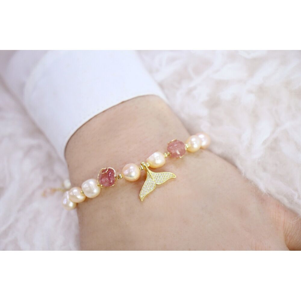 LVD Pearl Beaded Bracelet Wrist Jewellery Accessory W/ Extender Pink Tourmaline