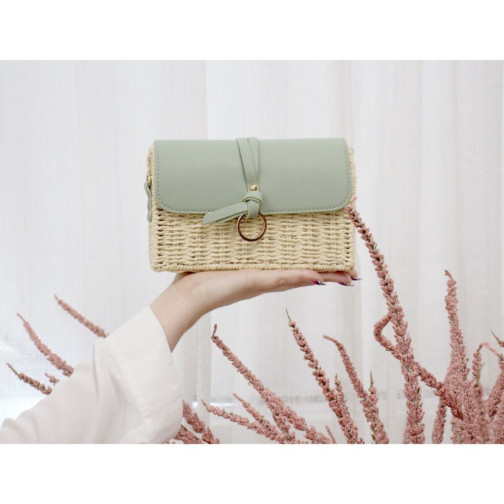 LVD Womens Sage Green Aurelia Woven Handbag W/ Strap 20x13cm