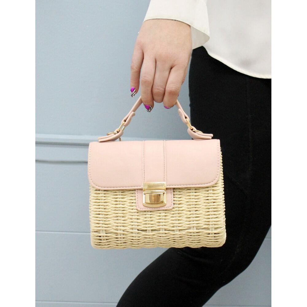 LVD Womens Blush Pink Clementine Woven Handbag W/ Strap 20x15cm