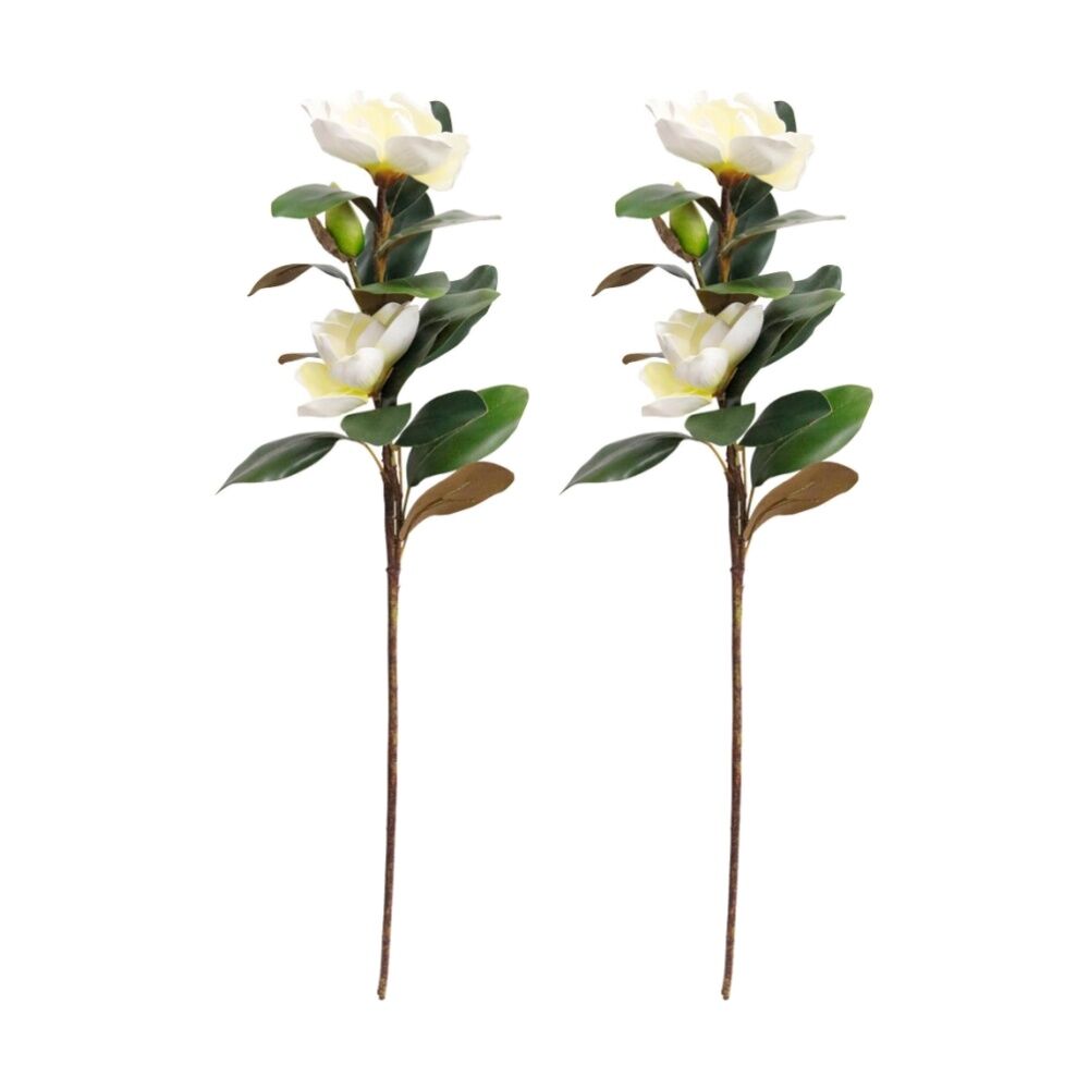 2PK LVD Artificial Real Touch Magnolia Stem/Branch Decor 90cm Green/White/Brown
