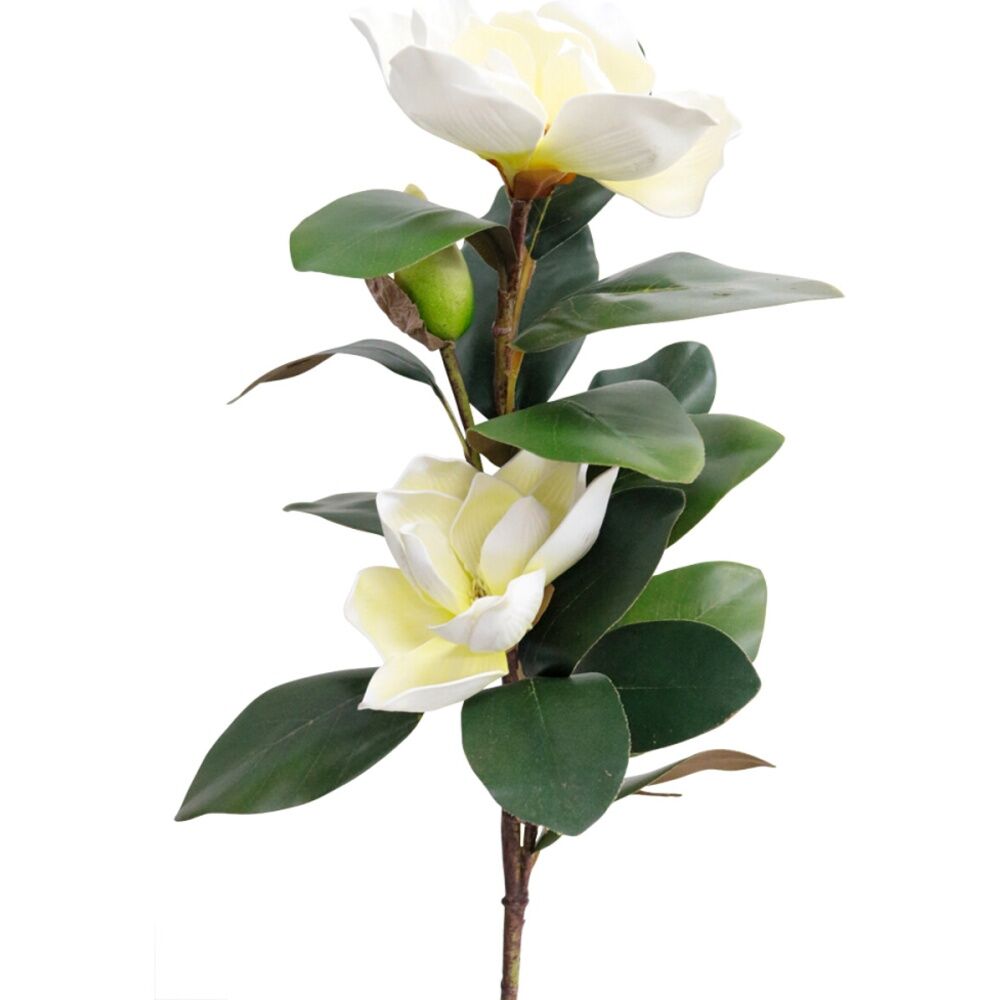 2PK LVD Artificial Real Touch Magnolia Stem/Branch Decor 90cm Green/White/Brown