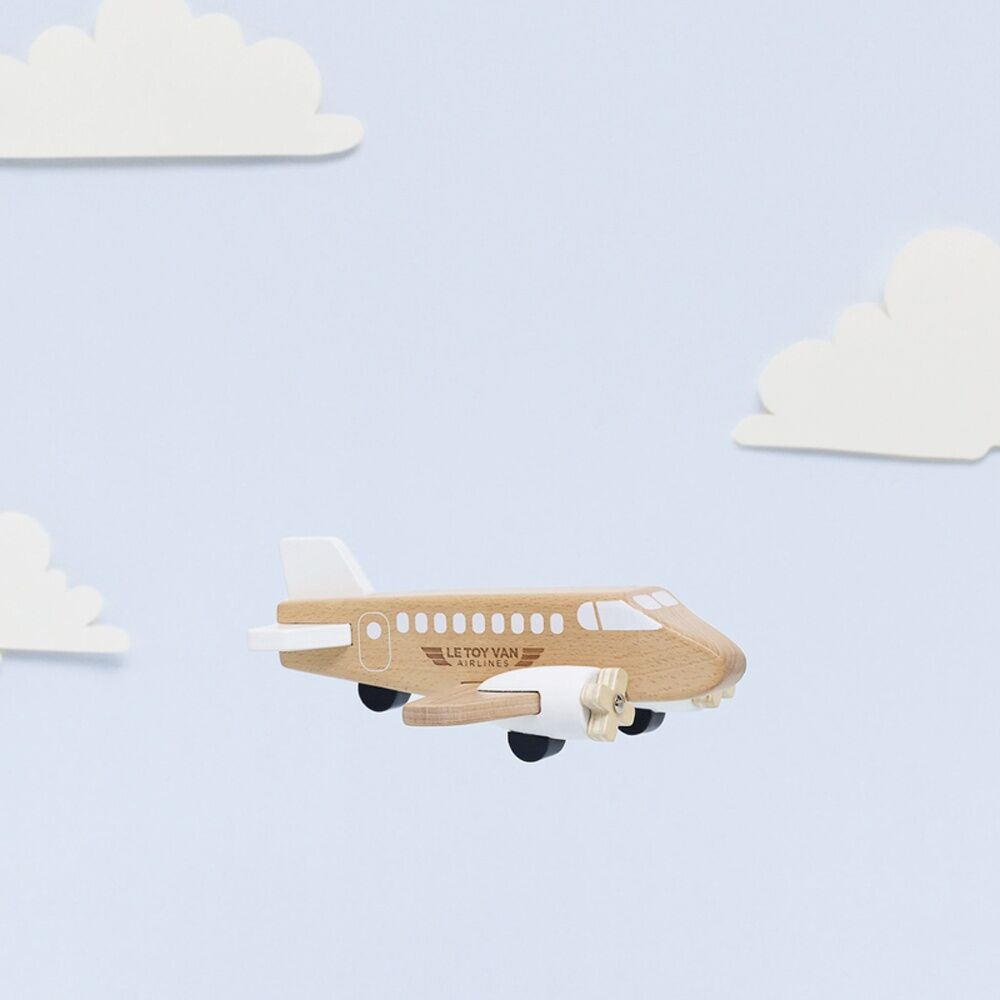 Le Toy Van Wooden Plane Natural Wood White Accents Spinning Propellers