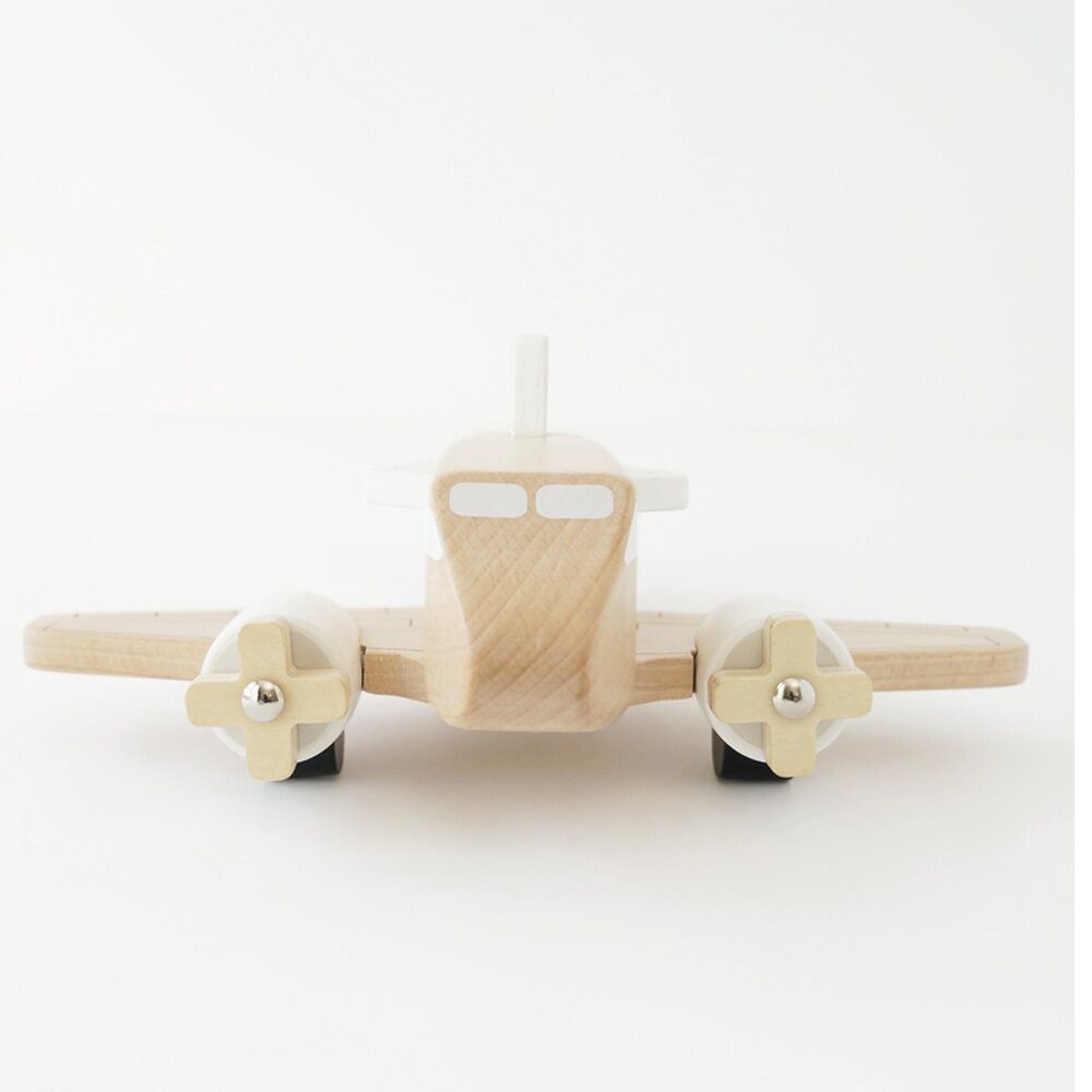 Le Toy Van Wooden Plane Natural Wood White Accents Spinning Propellers