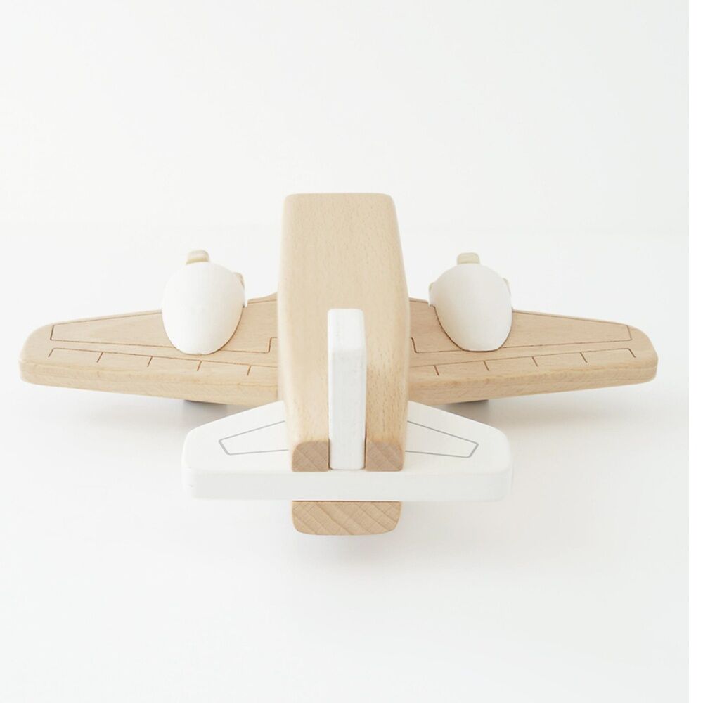 Le Toy Van Wooden Plane Natural Wood White Accents Spinning Propellers