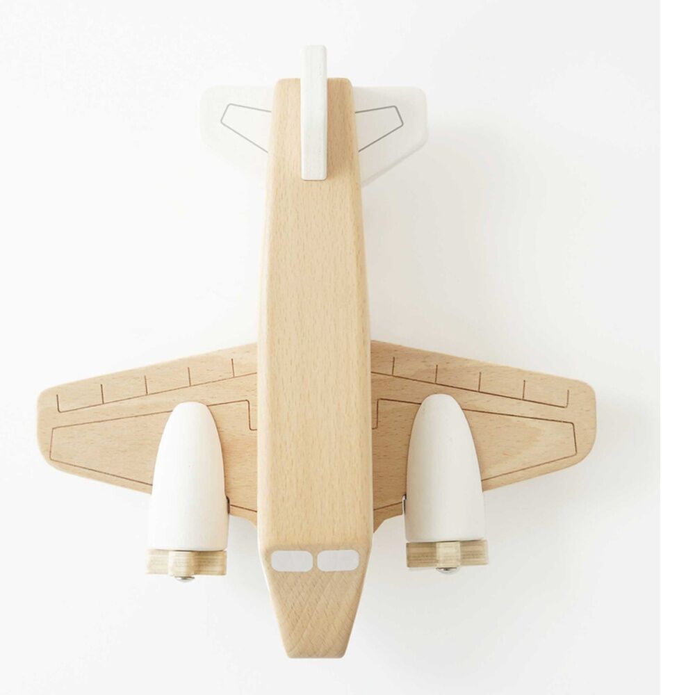 Le Toy Van Wooden Plane Natural Wood White Accents Spinning Propellers