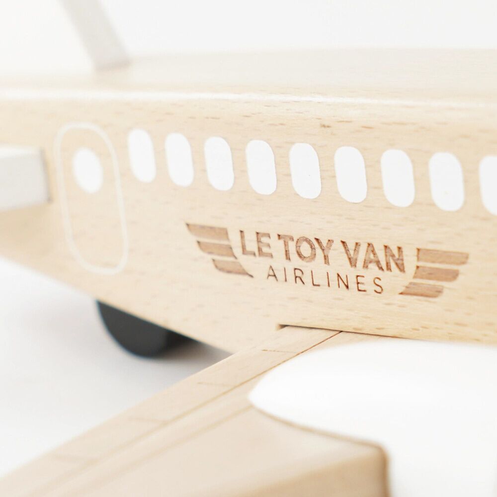 Le Toy Van Wooden Plane Natural Wood White Accents Spinning Propellers